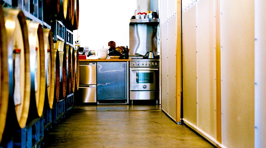 Industrial chic tasting room at Sanguis Wines in Santa Barbara California