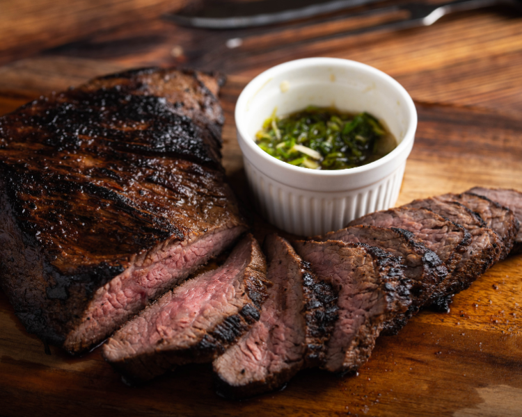 sliced santa maria style tri-tip with chimichurri